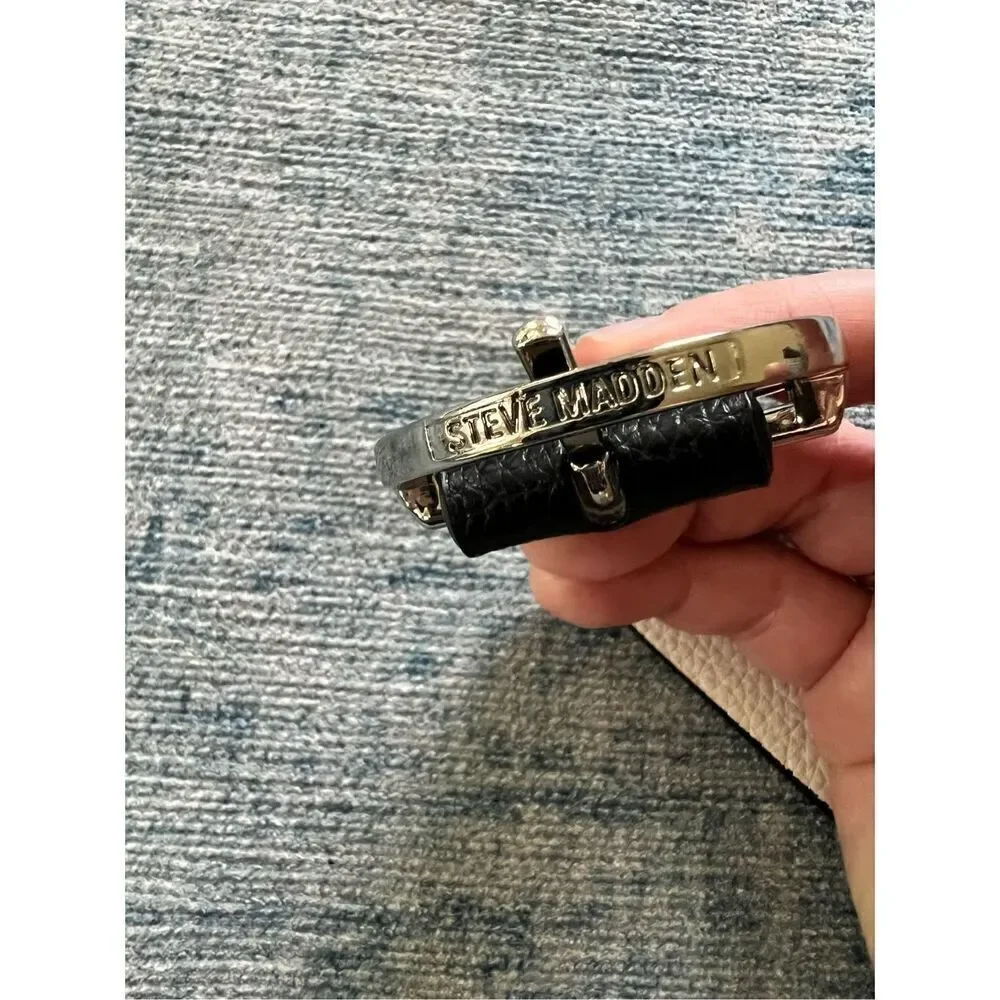 Steve Madden Faux Leather Black and Silver Tone Belt